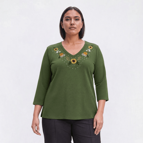 Plus Size Hasting & Smith 3/4 Sleeve Sunflower Harvest Tee